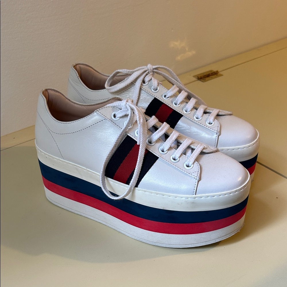 Gucci Women's White Platform PeGGy Sneakers size 36